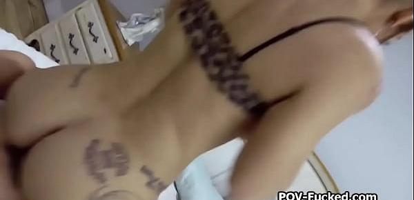  Tattooed gf rides cock after hot fingering